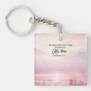 He Made Everything Beautiful Watercolor Sunset Key Ring
