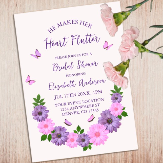 He Makes Her Heart Flutter Butterfly Bridal Shower Acrylic Invitations (Creator Uploaded)