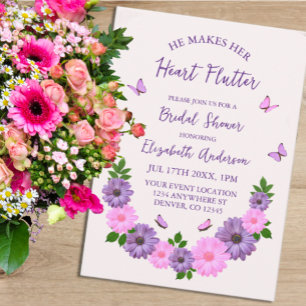 He Makes Her Heart Flutter Butterfly Bridal Shower Invitation