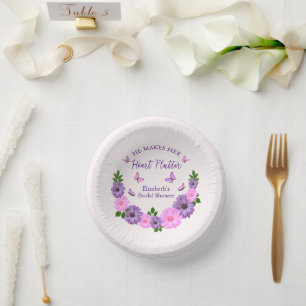 He Makes Her Heart Flutter Butterfly Bridal Shower Paper Plate