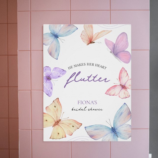 He makes her heart flutter | Elegant Bridal Shower Poster (he makes her heart flutter bridal shower invitation)