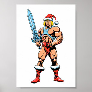 He Man Cartoon in Santa Hat – Retro Heman Poster