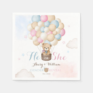 He oe She Gender Reveal Bear Baby Shower Napkin