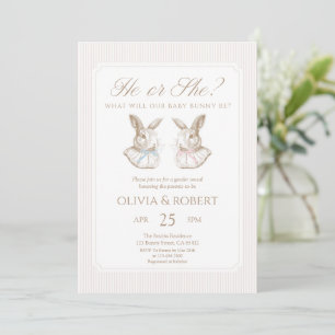 He or She Baby Bunny Gender Reveal Invitation