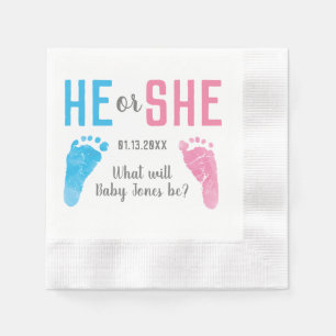 He or She Baby Gender Reveal Footprints Party Napkin