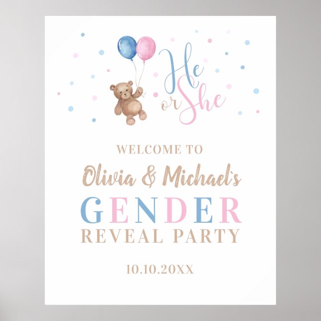 He or She Baby Gender Reveal Party Large Welcome Poster (Front)