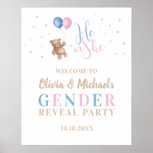 He or She Baby Gender Reveal Party Welcome Poster