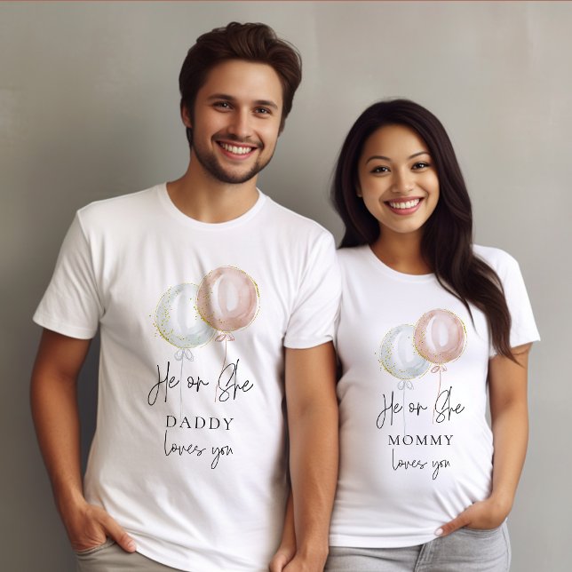 He or She Balloon Gender Reveal Family Mummy T-Shirt (Creator Uploaded)