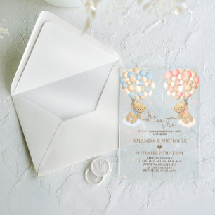 He or She Bear Gender Reveal Acrylic Invitations