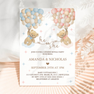 He or She Bear Themed Gender Reveal  Invitation