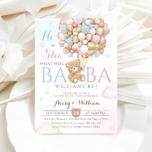 He or She Bearly Wait Gender Reveal Baby Shower Invitation