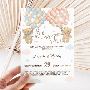 He or She Bears Gender Reveal Invitation