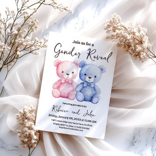 He or She Blue and Pink Bear Gender Reveal Party Invitation