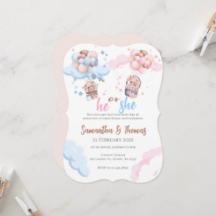 He or She Blue or Pink Gender Reveal Invitation wi