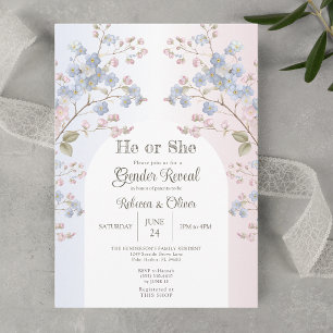 He or She Blue Pink Floral Gender Reveal Invitation