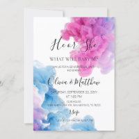 He or She Blue pink smoke gender reveal Invitatio
