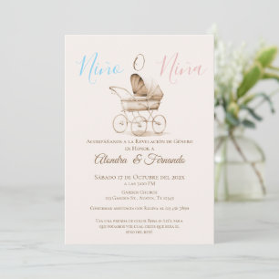 He or She Boho Baby Stroller Gender Reveal Invitat Invitation