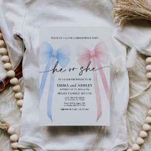 He or She Bow Gender Reveal Invitation