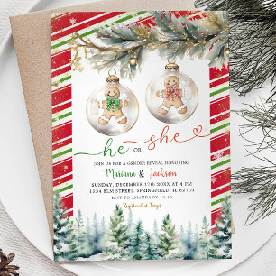He or She Christmas Cookie Ornament Gender Reveal Invitation