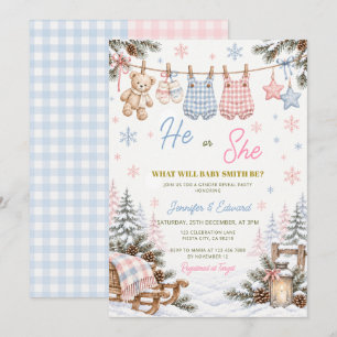 He or She Christmas Snowflakes Gender Reveal Invitation