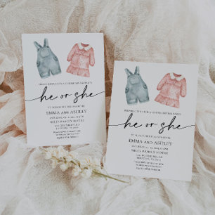 He or She Clothes Gender Reveal Invitation
