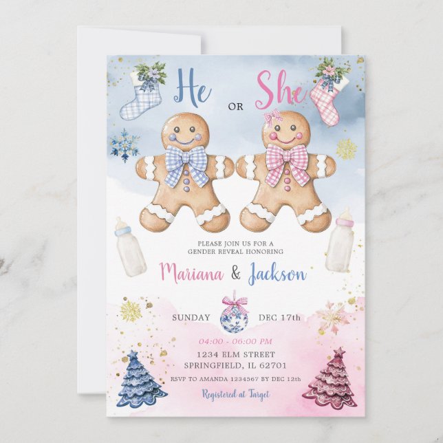 He or She Cookies Gingerbread Gender Reveal Invitation (Front)