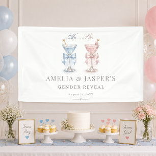 He Or She Coquette Bow Martini Gender Reveal Party Banner