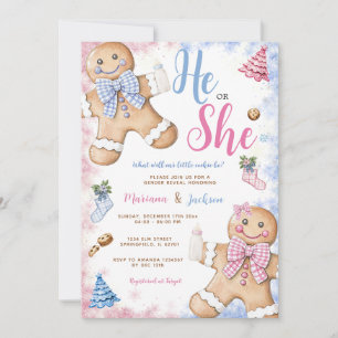 He Or She Cute Gingerbread Christmas Gender Reveal Invitation