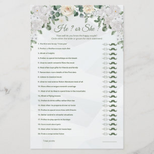 He or She Cute Wedding Game Printable