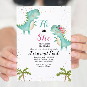 He or She Dinosaur Gender Reveal Invitation