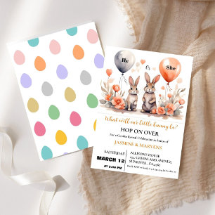 He or She Easter Bunny Balloons gender reveal  Invitation