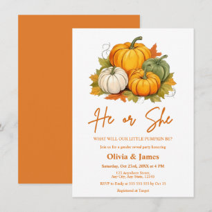 He or She Fall Pumpkin Gender Reveal Party Invitation