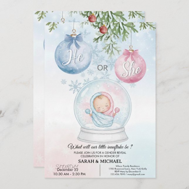 He or She? Festive Christmas Gender Reveal Party  Invitation (Front/Back)
