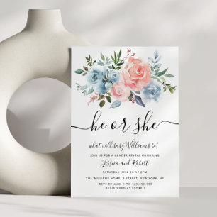 HE or SHE   floral baby gender reveal Invitation