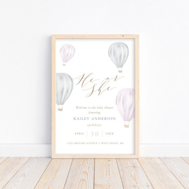He or She Gender Reveal Air Balloon Baby Shower Poster (Creator Uploaded)