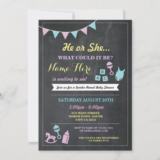 He Or She Gender Reveal Baby Shower invitation (Front)