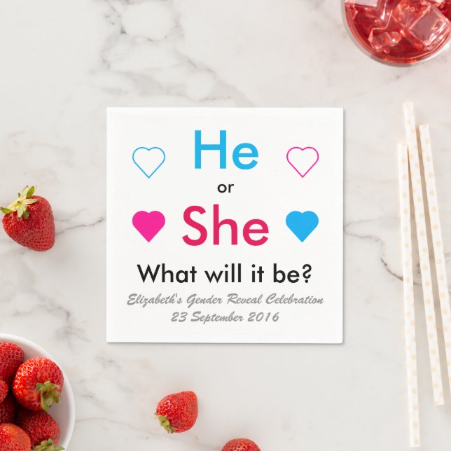 He Or She? Gender Reveal Paper Napkins (Insitu)