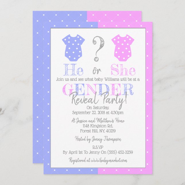 He Or She? Gender Reveal Party! Baby Shower Invitation (Front/Back)