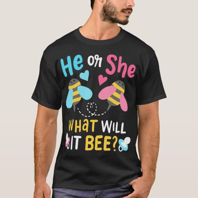 He or She Gender Reveal Pregnancy T-Shirt (Front)