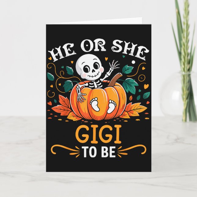 He Or She Gigi To Be Halloween Skeleton Baby Revea Card (Front)