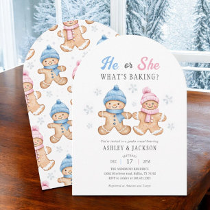 He or She Gingerbread Gender Reveal Arch Invitation