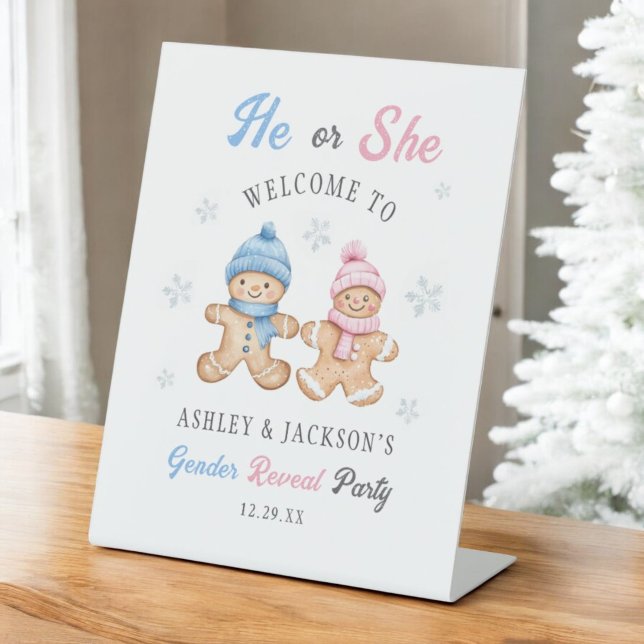 He or She Gingerbread Gender Reveal Welcome Pedestal Sign (Creator Uploaded)