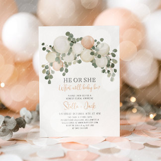 He or She Greenery Balloon Garland Gender Reveal  Invitation