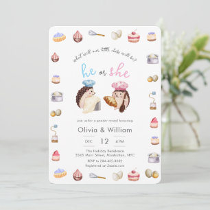 He or She Little Chef Baker Hedgehog Gender Reveal Invitation