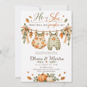 He or She Little Pumpkin Fall Gender Reveal Invitation