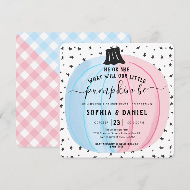 He or She Little Pumpkin Gender Reveal Halloween Invitation (Front/Back)