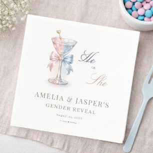 He Or She Martini Pink And Blue Gender Reveal Napkin
