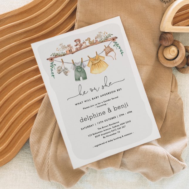 He or She Modern Boho Gender Reveal Shower Invitation (Creator Uploaded)