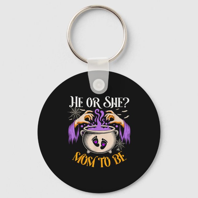 He Or She Mom To Be Baby Reveal Halloween Costume  Key Ring (Front)
