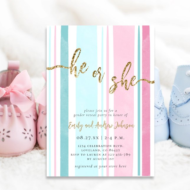 He or She Pink and Blue Gender Reveal  Invitation (Creator Uploaded)